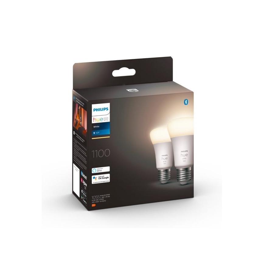 KOMPLEKT 2x LED Hämardatav pirn Philips Hue WHITE E27/9,5W/230V 2700K