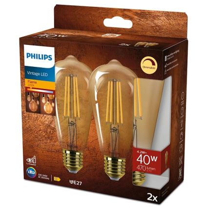 KOMPLEKT 2x LED Hämardatav pirn VINTAGE Philips ST64 E27/4,2W/230V 2200K
