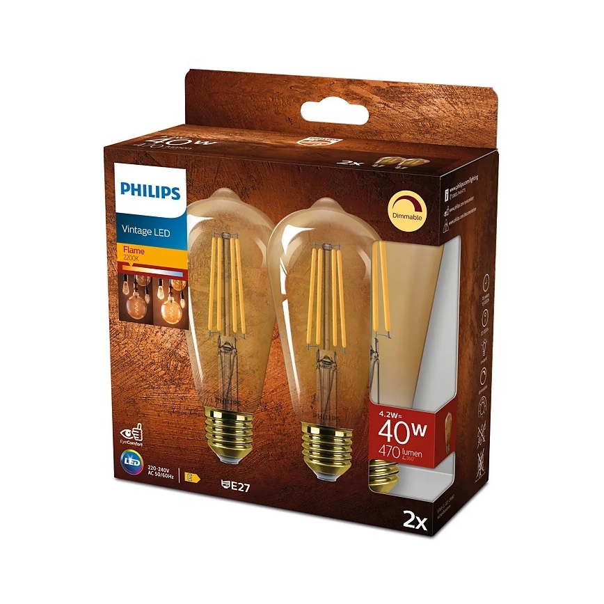 KOMPLEKT 2x LED Hämardatav pirn VINTAGE Philips ST64 E27/4,2W/230V 2200K