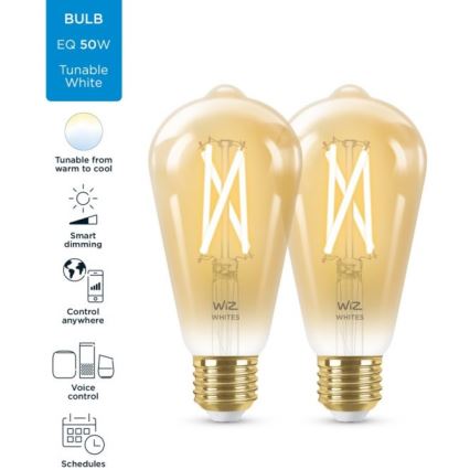 KOMPLEKT 2X LED Hämardatav pirn VINTAGE FILAMENT ST64 E27/6,7W/230V 2000-5000K Wi-Fi - WiZ