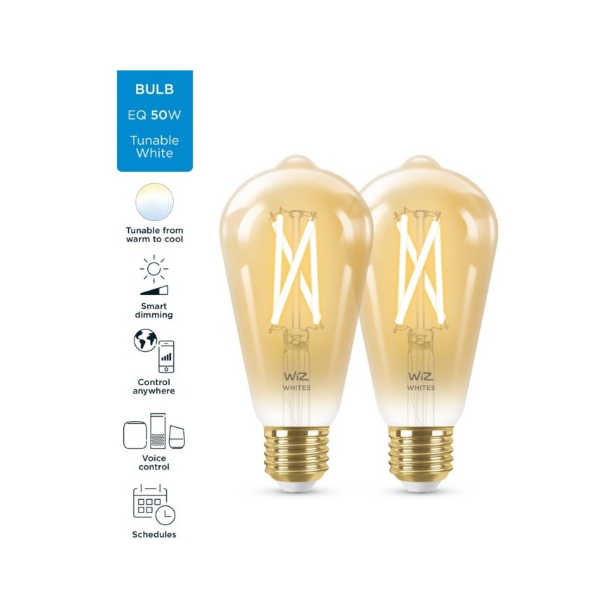 KOMPLEKT 2X LED Hämardatav pirn VINTAGE FILAMENT ST64 E27/6,7W/230V 2000-5000K Wi-Fi - WiZ