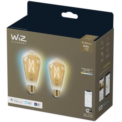 KOMPLEKT 2X LED Hämardatav pirn VINTAGE FILAMENT ST64 E27/6,7W/230V 2000-5000K Wi-Fi - WiZ