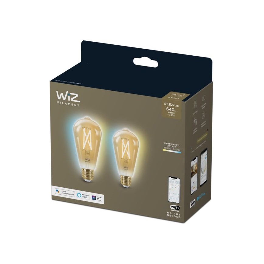 KOMPLEKT 2X LED Hämardatav pirn VINTAGE FILAMENT ST64 E27/6,7W/230V 2000-5000K Wi-Fi - WiZ