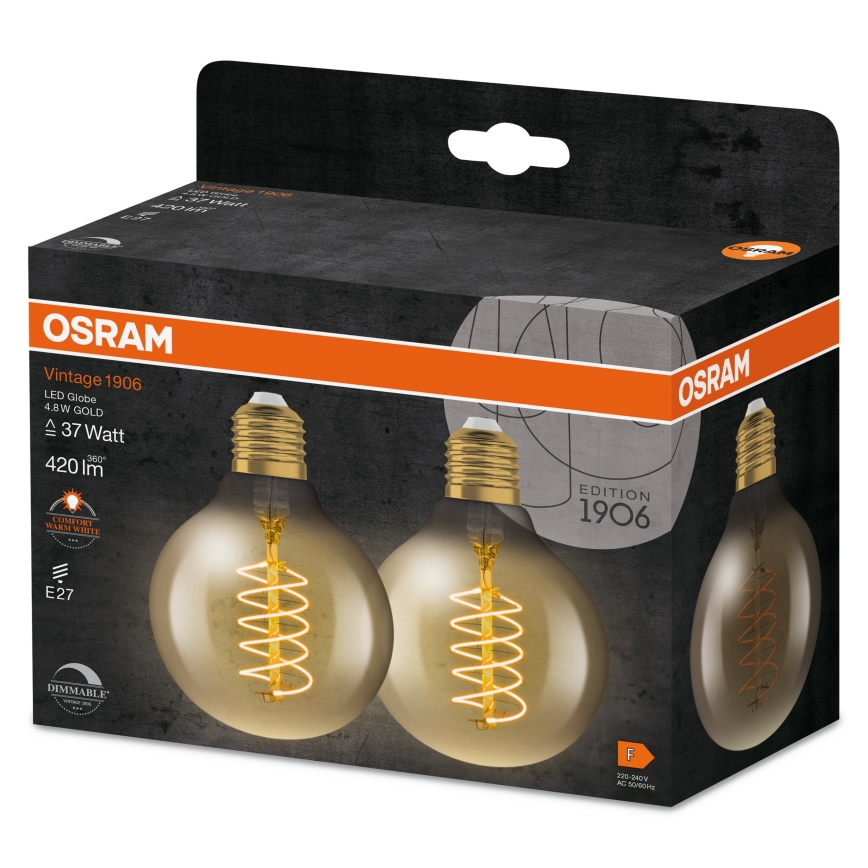 Komplekt 2x LED hämardatav vintage-filament pirn E27/4,8W/230V 2200K - Osram