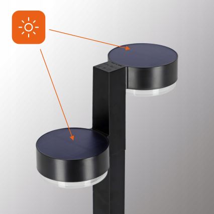 Komplekt 2x LED päikeselampe 2xLED/1W/3,7V 1200 mAh 55 cm IP65 must