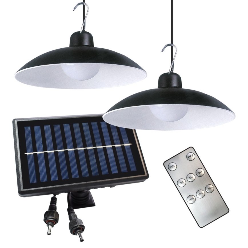 KOMPLEKT 2x LED Päikesepaneeliga rippvalgusti videvikuanduriga LED/6W/3,7V 2000 mAh IP44 + kaugjuhtimispult