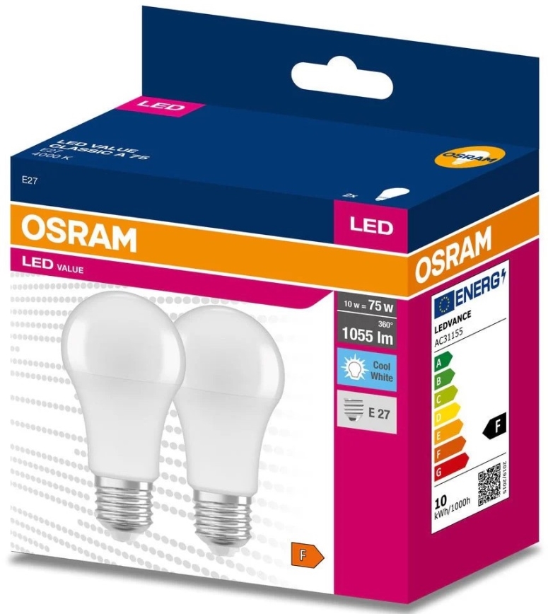 KOMPLEKT 2x LED Pirn A60 E27/10W/230V 4000K - Osram
