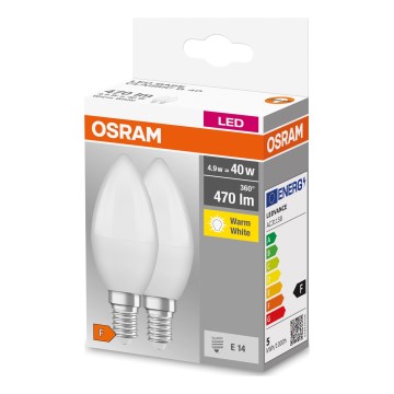 Komplekt 2x LED-pirn B38 E14/4,9W/230V 2700K - Osram