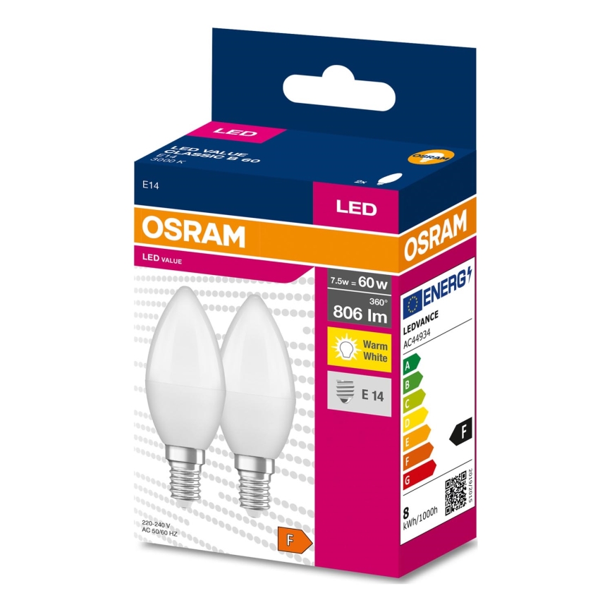 KOMPLEKT 2x LED Pirn B38 E14/7,5W/230V 3000K - Osram