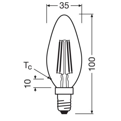 KOMPLEKT 2x LED Pirn FILAMENT B35 E14/4W/230V 4000K - Osram