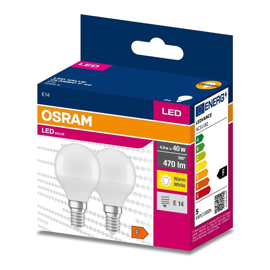 KOMPLEKT 2x LED Pirn P45 E14/4,9W/230V 3000K - Osram