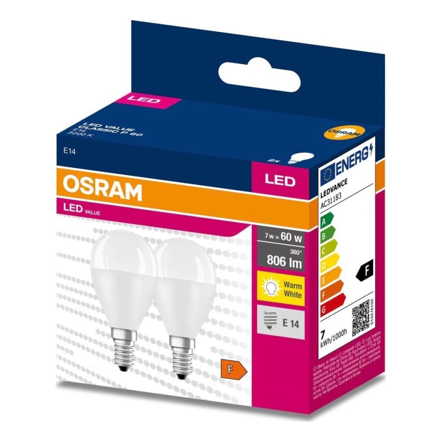 KOMPLEKT 2x LED Pirn P45 E14/7W/230V 3000K - Osram