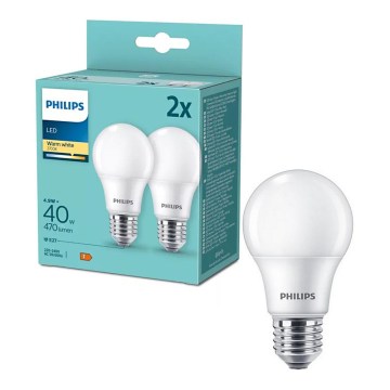 Komplekt 2x LED-pirn Philips A60 E27/4,9W/230V 2700K
