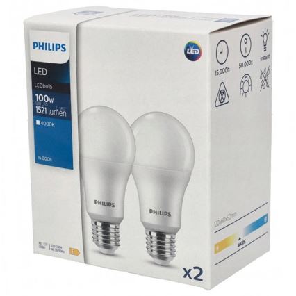 KOMPLEKT 2x LED Pirn Philips A67 E27/13W/230V 4000K