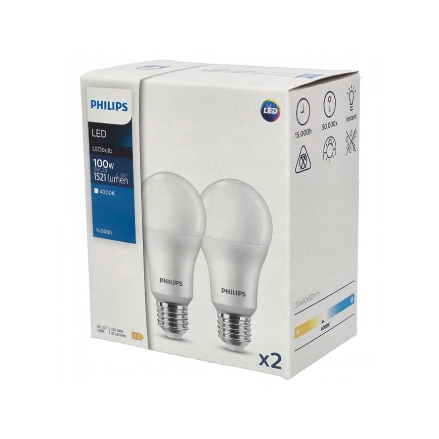 KOMPLEKT 2x LED Pirn Philips A67 E27/13W/230V 4000K