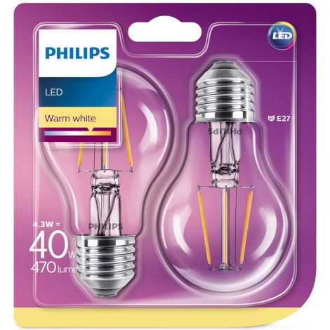 KOMPLEKT 2x LED Pirn Philips E27/4,3W/230V 2700K