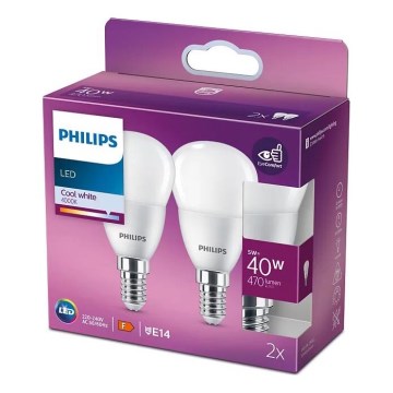 KOMPLEKT 2x LED Pirn Philips P45 E14/5W/230V 4000K