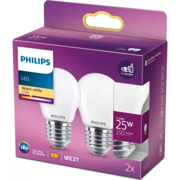 Komplekt 2x LED-pirn Philips P45 E27/2,2W/230V 2700K