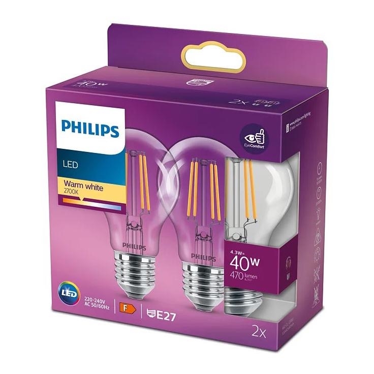 KOMPLEKT 2x LED Pirn VINTAGE Philips A60 E27/4,3W/230V 2700K