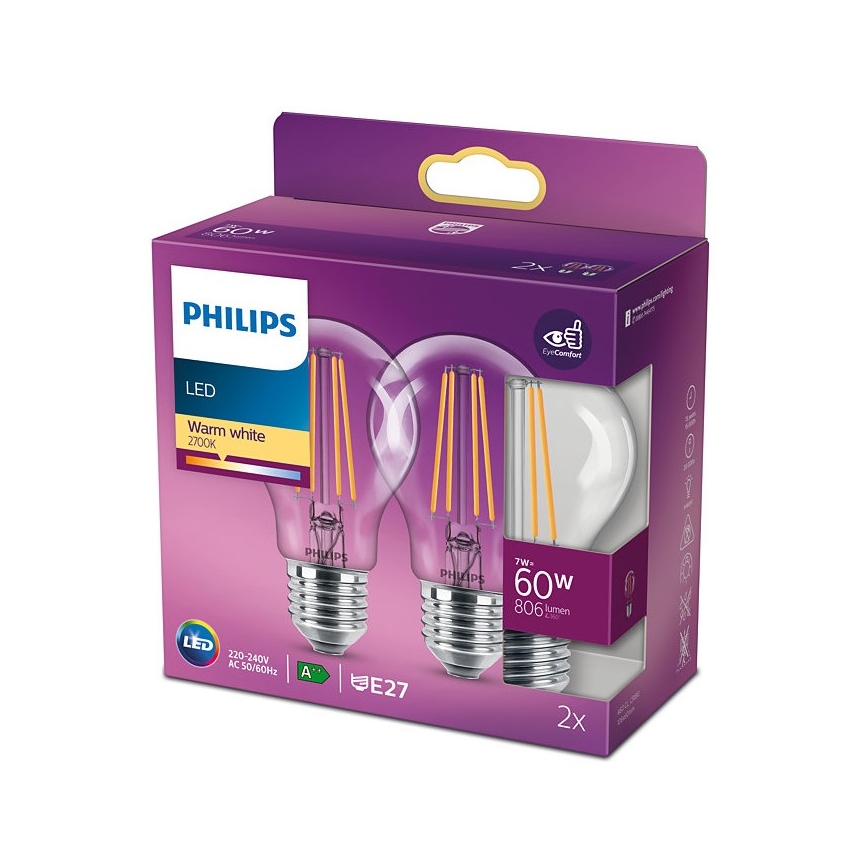KOMPLEKT 2x LED Pirn VINTAGE Philips E27/7W/230V 2700K