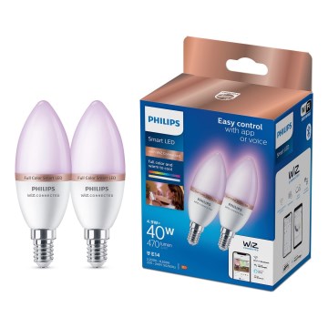 Komplekt 2x LED RGB hämardatav pirn Philips SMART C37 E14/4,9W/230V 2200-6500K CRI 90