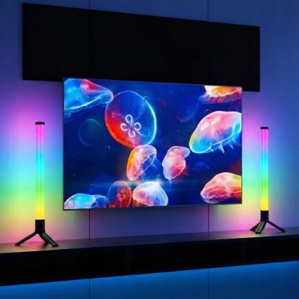 Komplekt 2x LED RGBIC hämardatav laualamp LED/5W/5V must + kaugjuhtimispult