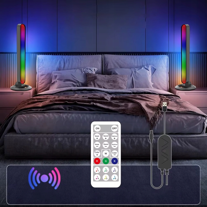 Komplekt 2x LED RGBIC hämardatav laualamp LED/5W/5V must + kaugjuhtimispult