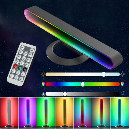 Komplekt 2x LED RGBIC hämardatav laualamp LED/5W/5V must + kaugjuhtimispult