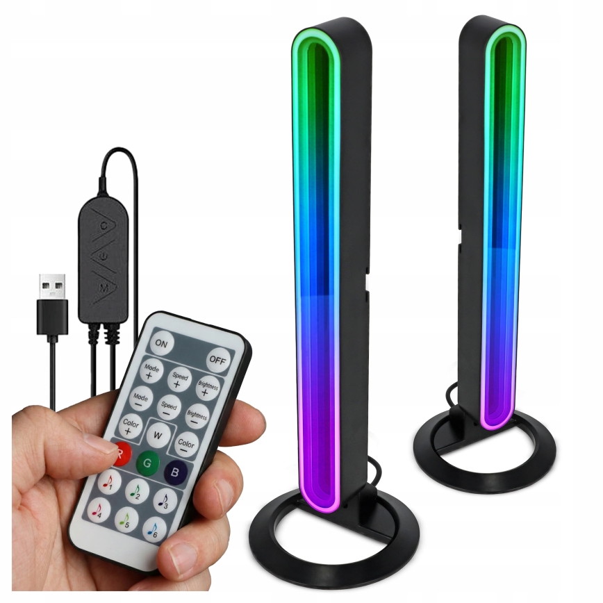 Komplekt 2x LED RGBIC hämardatav laualamp LED/5W/5V must + kaugjuhtimispult