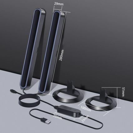 Komplekt 2x LED RGBIC hämardatav laualamp LED/5W/5V must + kaugjuhtimispult
