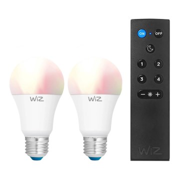 Komplekt 2x LED RGBW hämardatav A60 E27/9W/230V 2200-6500K Wi-Fi + kaugjuhtimispult - WiZ