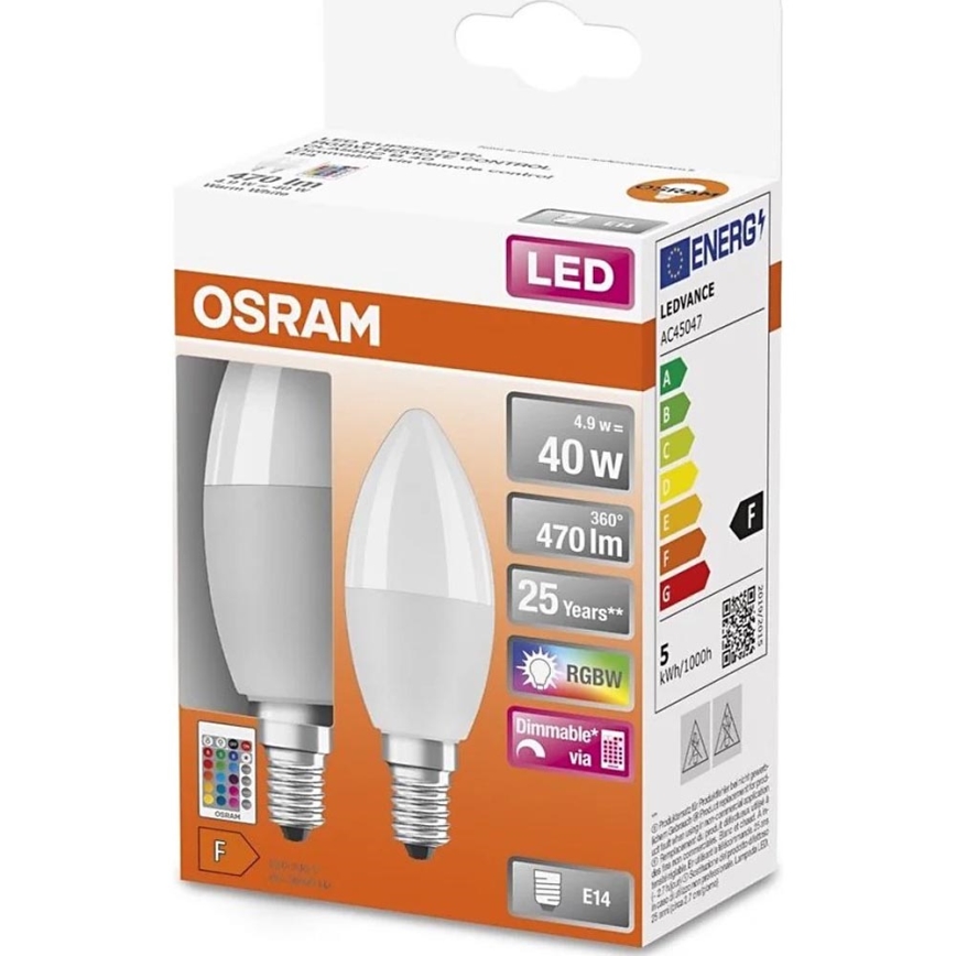 KOMPLEKT 2x LED RGBW Hämardatav pirn B38 E14/4,9W/230V 2700K + kaugjuhtimispult - Osram