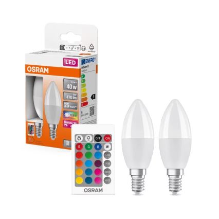 KOMPLEKT 2x LED RGBW Hämardatav pirn B38 E14/4,9W/230V 2700K + kaugjuhtimispult - Osram