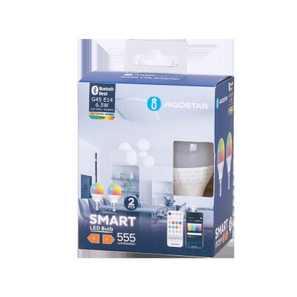 KOMPLEKT 2x LED RGBW Hämardatav pirn MESH Nutikas G45 E14/6,5W/230V 2700-6500K - Aigostar