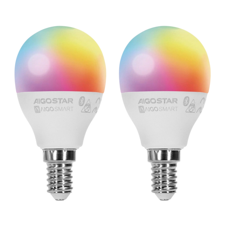 KOMPLEKT 2x LED RGBW Hämardatav pirn MESH Nutikas G45 E14/6,5W/230V 2700-6500K - Aigostar
