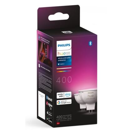 KOMPLEKT 2x LED RGBW Hämardatav pirn Philips Hue White And Color Ambiance GU5,3/MR16/6,3W/12V 2000-6500K