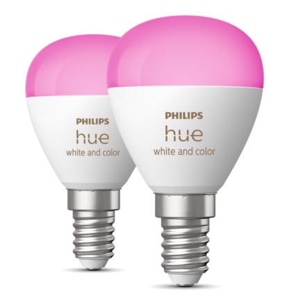 KOMPLEKT 2x LED RGBW Hämardatav pirn Philips Hue White And Color Ambiance P45 E14/5,1W/230V 2000-6500K