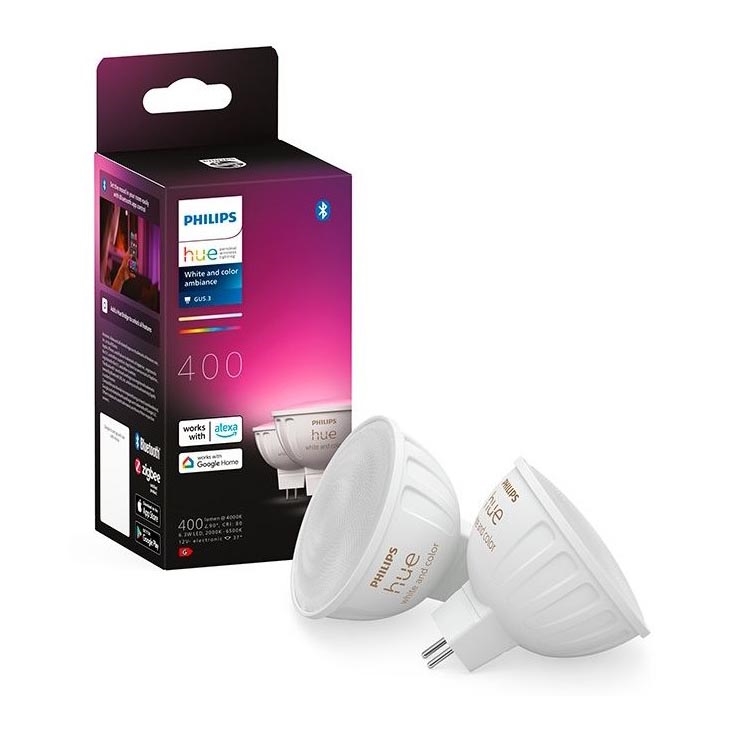 KOMPLEKT 2x LED RGBW Hämardatav pirn Philips Hue White And Color Ambiance GU5,3/MR16/6,3W/12V 2000-6500K