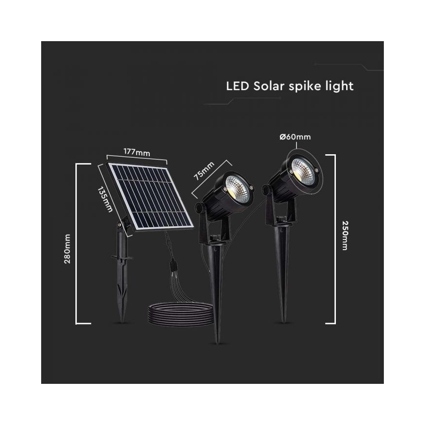 Komplekt 2x LED välisvalgustit, päikeseenergiaga, 2xLED/1,2W/3,7V IP65 3000K 4000 mAh