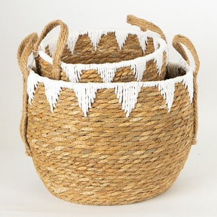 KOMPLEKT 2x Õlgedest korv beež/valge 32x16,5x18/24x23,5x26 cm