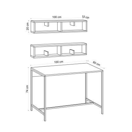 KOMPLEKT 2x Seinariiul PENNY 20x100 cm + töölaud 74x100 cm pruun/must