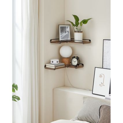 Komplekt 2x seinariiulit SHELFY 40x10x29 cm pruun/must