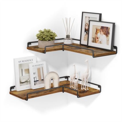 Komplekt 2x seinariiulit SHELFY 40x10x29 cm pruun/must