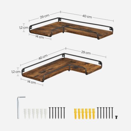 Komplekt 2x seinariiulit SHELFY 40x10x29 cm pruun/must