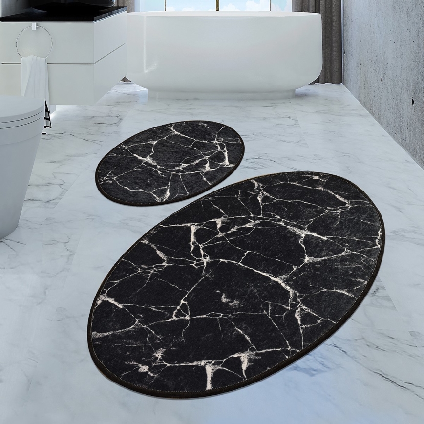KOMPLEKT 2x Vannitoamatt MARBLE 50x60/60x100 cm must