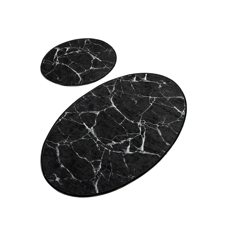 KOMPLEKT 2x Vannitoamatt MARBLE 50x60/60x100 cm must