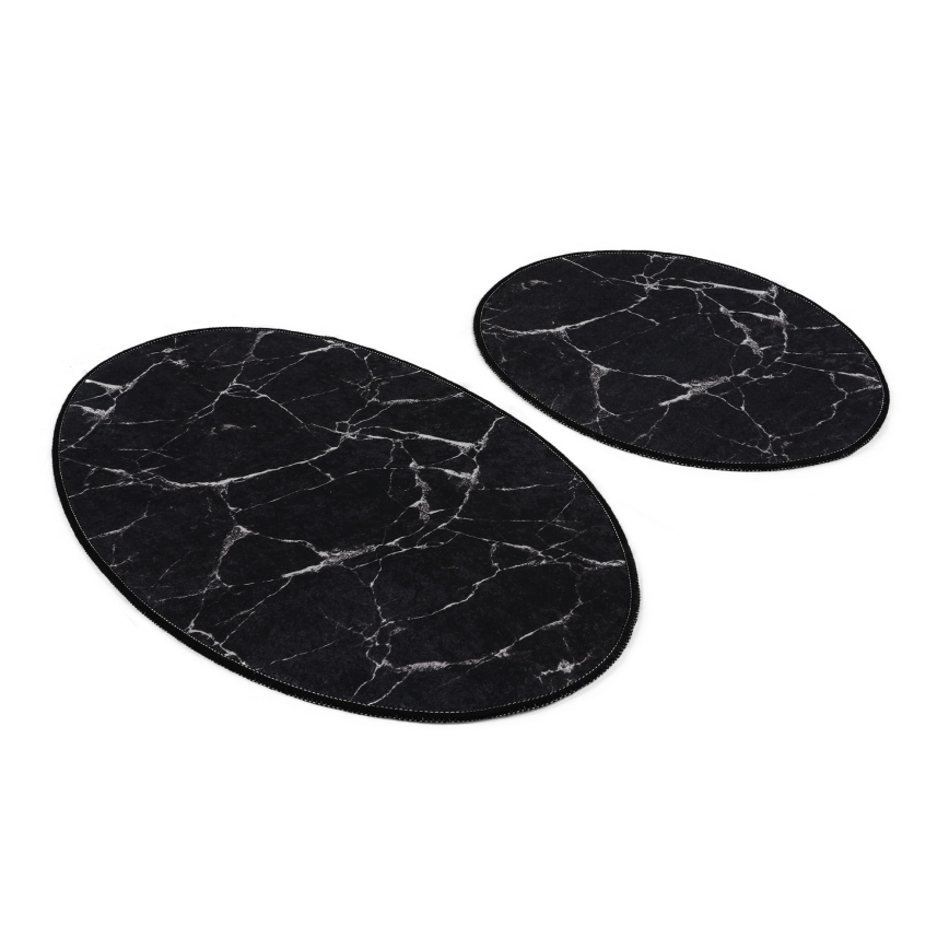 KOMPLEKT 2x Vannitoamatt MARBLE 50x60/60x100 cm must