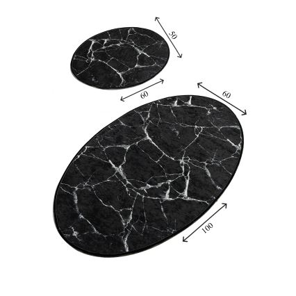 KOMPLEKT 2x Vannitoamatt MARBLE 50x60/60x100 cm must
