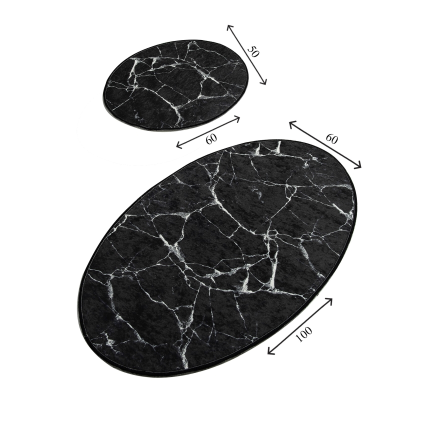 KOMPLEKT 2x Vannitoamatt MARBLE 50x60/60x100 cm must