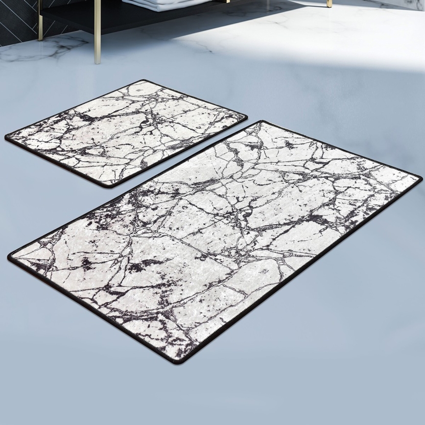 KOMPLEKT 2x Vannitoamatt MARBLE 60/100 cm valge/must